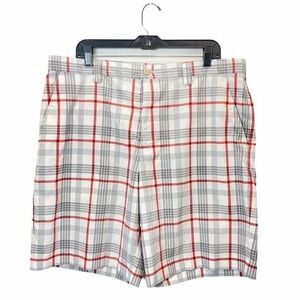 IZOD Perform X Multicolor Plaid Men Shorts Flat Front Chino Preppy Casual
